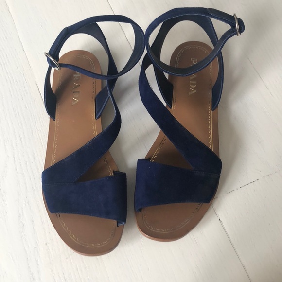 PRADA Suede Ankle Strap Flat Sandals 37.5 - Picture 2 of 8